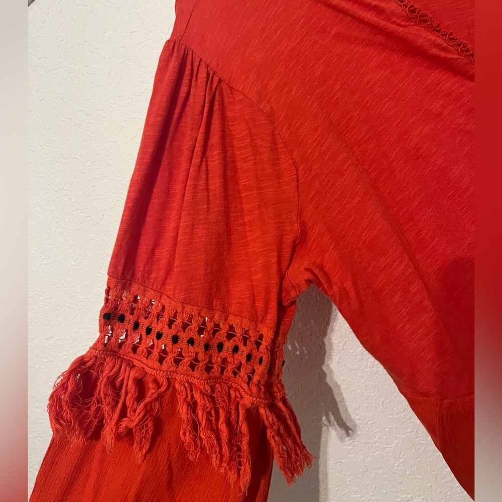 Lucky Brand red boho style Women’s 1X cotton top - Picture 5 of 7